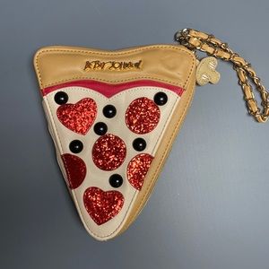Betsey Johnson pizza shaped wristlet purse.